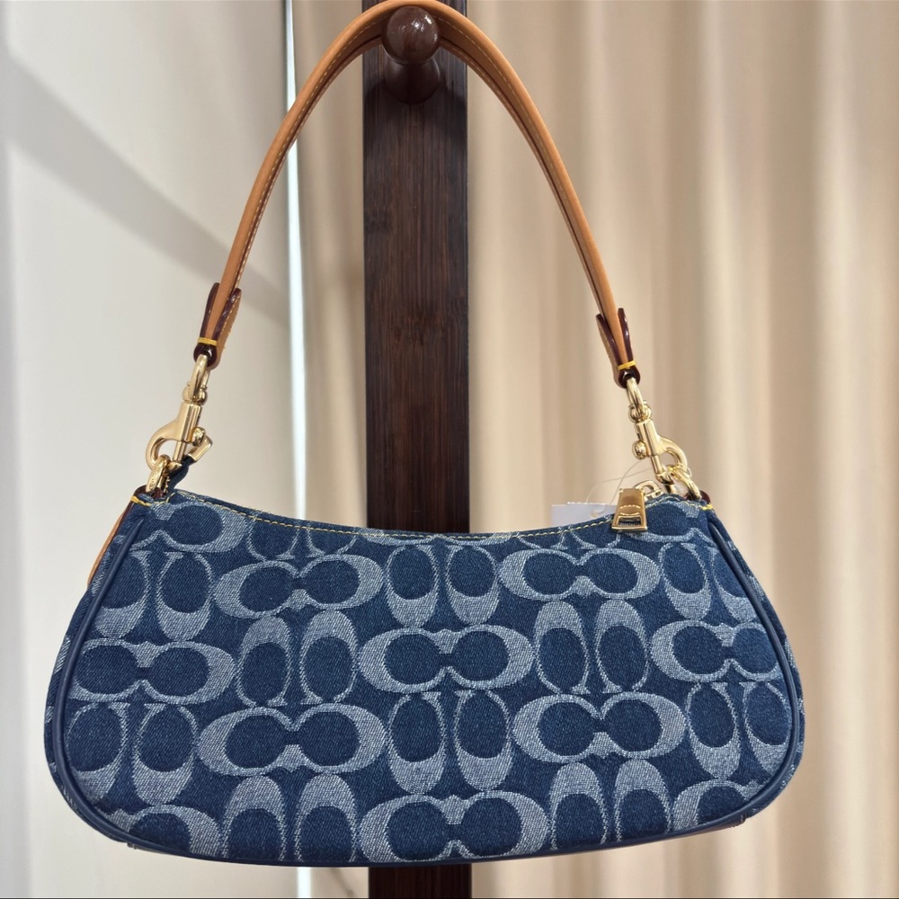 COACH Ashton Baguette Bag In Signature Canvas Denim/Brown CY700 - Picture 5 of 13